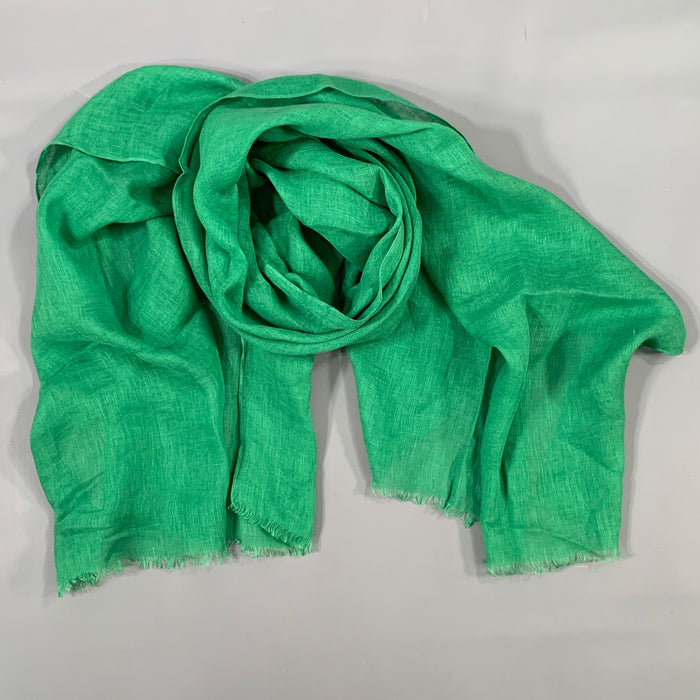 PAUL SMITH Green Woven Linen Fringe Scarf