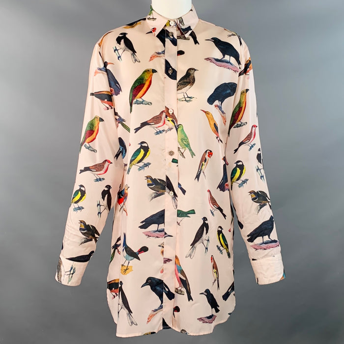 PAUL SMITH Size 4 Pink Multi Color Cupro Birds Spread Collar Shirt