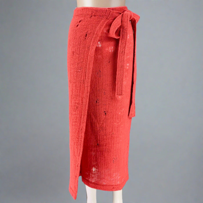 COMME des GARCONS 1980s Size S Rust Wool Woven Midi Wrap Skirt
