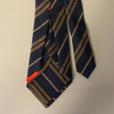 ISAIA Navy Brown Stripe Silk Wool Tie