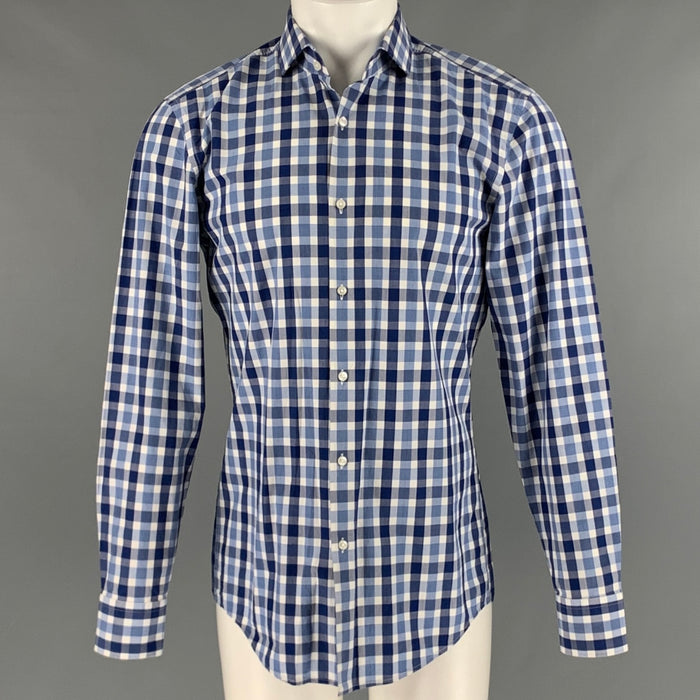 HUGO BOSS Size M Blue White Plaid Cotton Long Sleeve Shirt