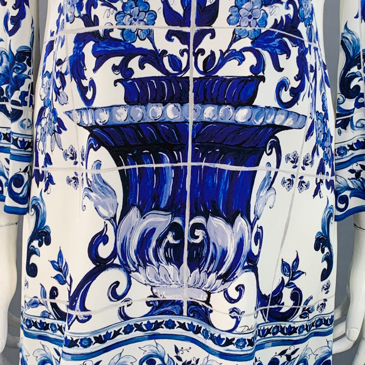 DOLCE & GABBANA Size 10 Blue White Silk Blend Long Sleeve Mini Dress