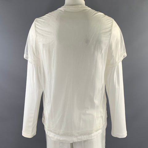 HELMUT LANG Size XL White Cotton Polyamide Layered Pullover