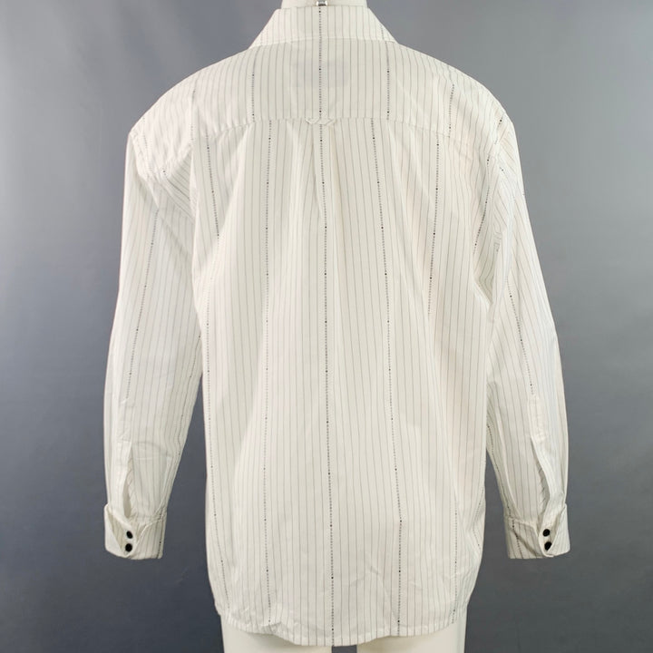 MARCELL VON BERLIN Size 36 White Black Logo Pinstripe Cotton Oversized Long Sleeve Shirt