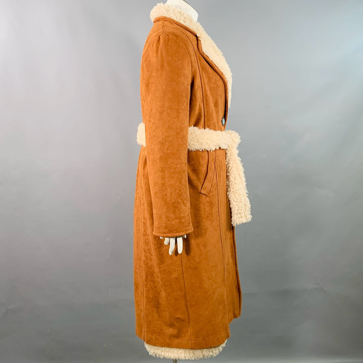 OOF WEAR Size L Tan Beige Faux Suede Shearling Reversible Belted Coat