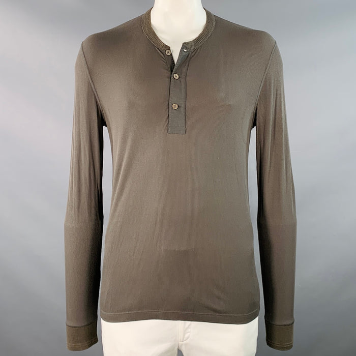 TOM FORD Size L Green Olive Ribbed Modal Blend Henley Pullover