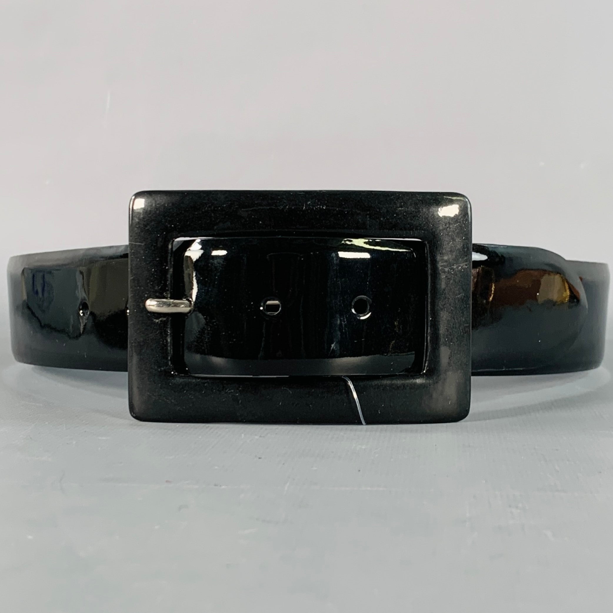 RALPH LAUREN COLLECTION Italy  Black wide Patent Leather Belt sz M RALPH LAUREN COLLECTION Size S Black Patent Leather Covered  main image 3