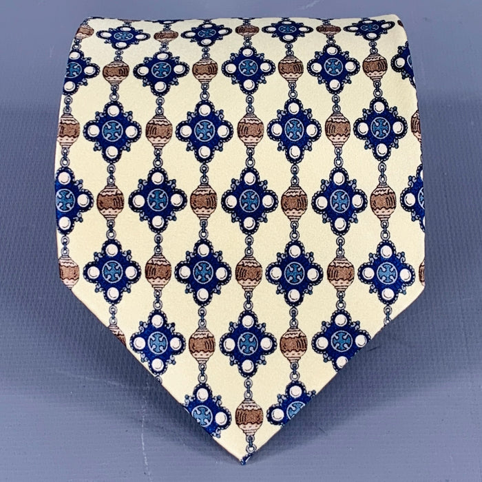 CHANEL Yellow Blue Abstract Beaded Print Silk Tie