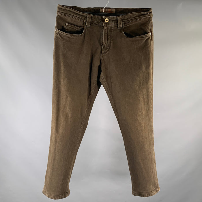 LORO PIANA Size 34 Brown Heather Cotton Blend Straight Casual Pants