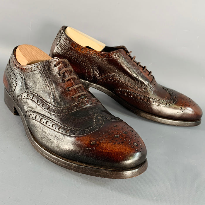 PAUL SMITH Size 9.5 Brown Antique Leather Oxford Wingtip Lace-Up Shoes