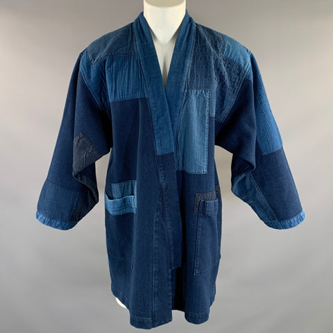 BLUE BLUE JAPAN Size M Blue Indigo Patchwork Cotton Open Front Coat
