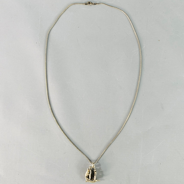 VINTAGE Sterling Silver Ship Pendant Necklace