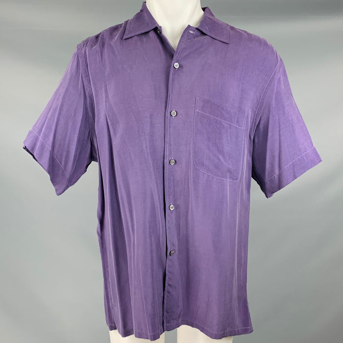 BRIONI Size M Purple Rayon Button Up Short Sleeve Shirt