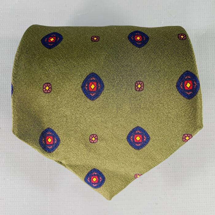 GIANNI VERSACE Green Navy Dots Silk Tie