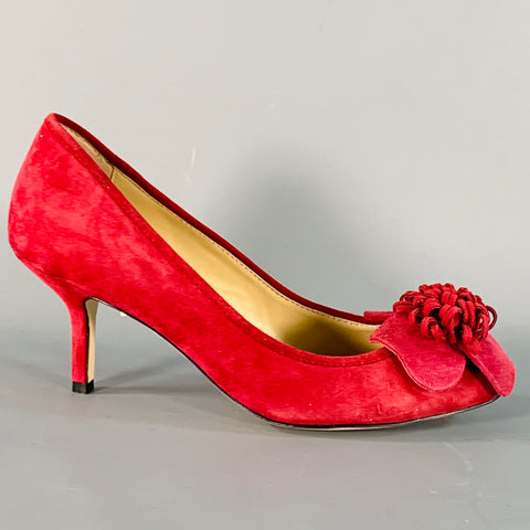 KATE SPADE Size 7.5 Burgundy Suede Floral Applique Kitten Heel Pumps