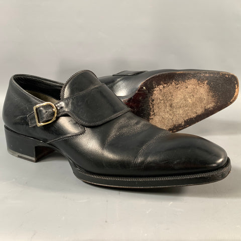 TOM FORD FW2020 Size 8 Black Gold J0107 T Leather Monk Strap Loafers