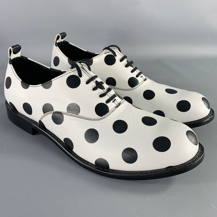 COMME des GARCONS HOMME PLUS SS16 Size 9 White Black Polka Dot Leather Lace-Up Shoes