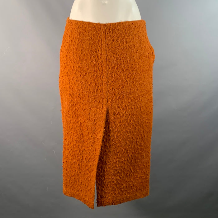 MARNI Size 4 Rust Alpaca Blend Textured Pencil Mid-Calf Skirt