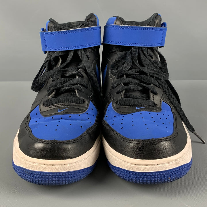 NIKE Size 8 Blue Black Leather Color Block High Top Sneakers