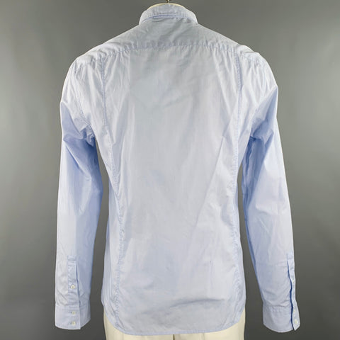 BALMAIN Size L Blue Light Blue Embroidery Cotton Long Sleeve Shirt