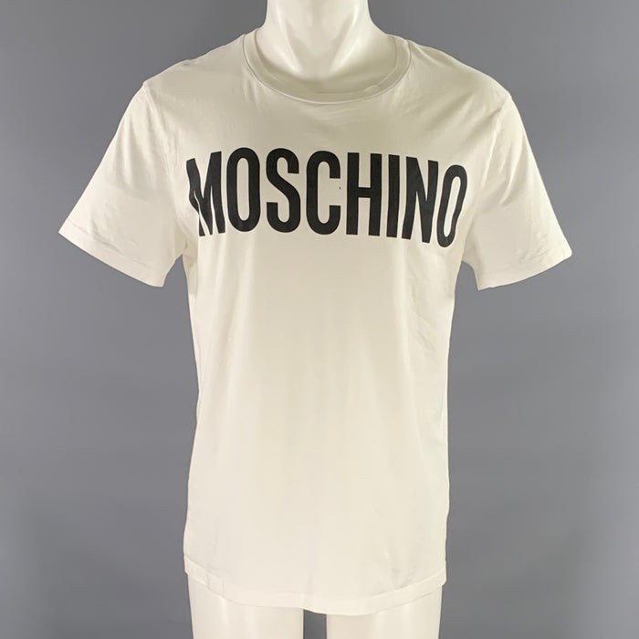 MOSCHINO Size M White Black Logo Cotton Lightweight T-shirt