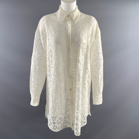 ALEXANDRE VAUTHIER Size M White Cotton Blend Lace Snaps Shirt