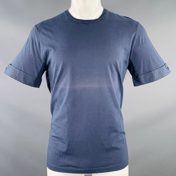 NEIL BARRETT Size M Blue White Cotton Lightning Bolt Cuffed Crew Neck T-shirt