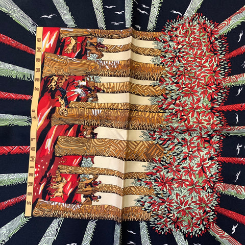 HERMES Black Multi-Color Graphic Silk Scarves
