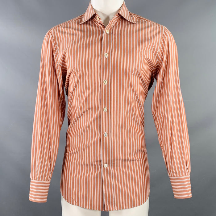 KITON Size M Brown Purple Stripe Cotton Button Up Long Sleeve Shirt