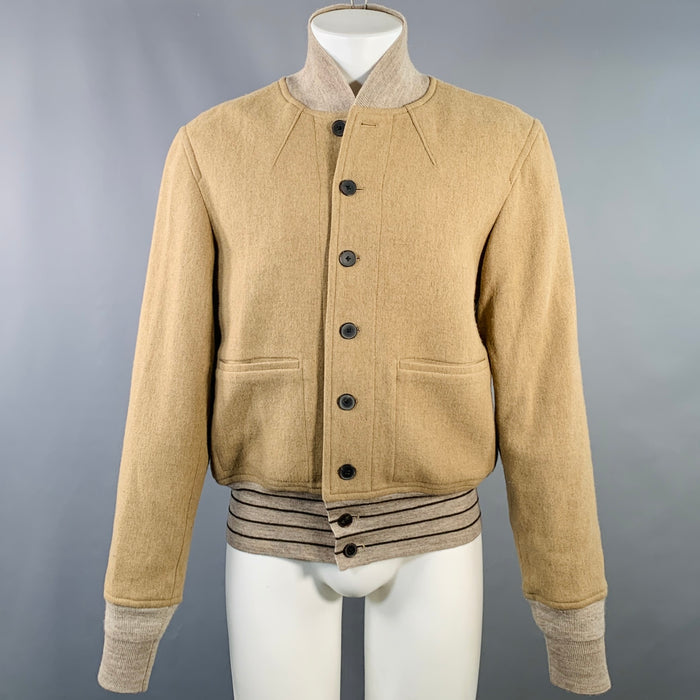 HAIDER ACKERMANN Blouson Bomber Court en Laine et Coton Camel Taille 38