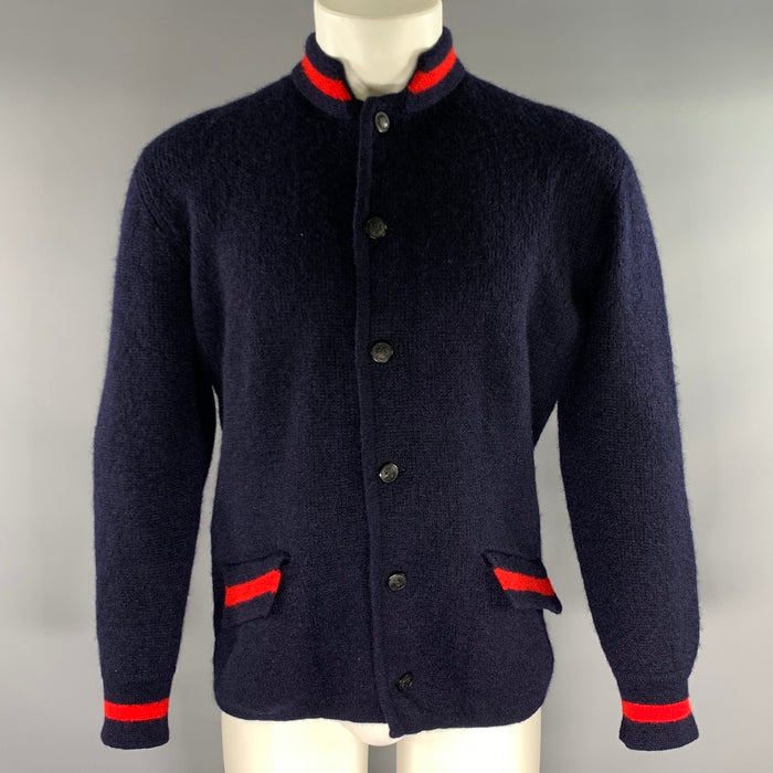 BRIONI Size M Navy Red Knitted Cashmere alpaca Buttoned Jacket