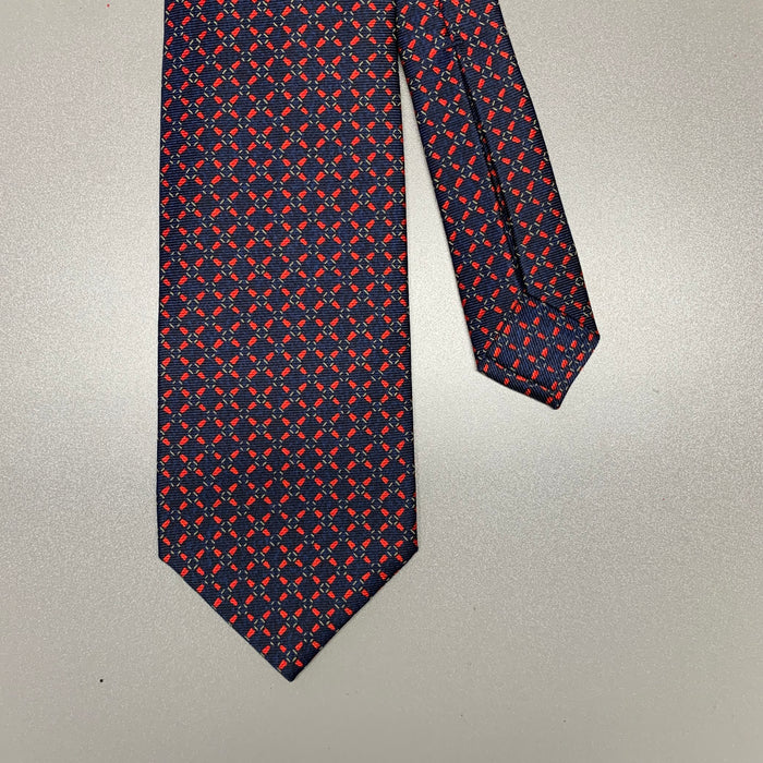 BVLGARI Navy Red Abstract Silk Tie