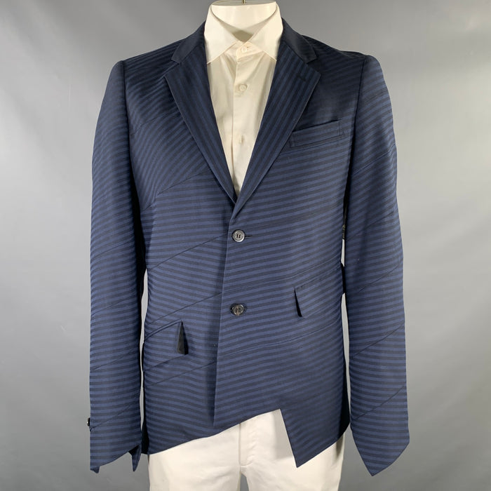COMME des GARCONS HOMME PLUS Size L Blue Navy Stripe Wool Sport Coat