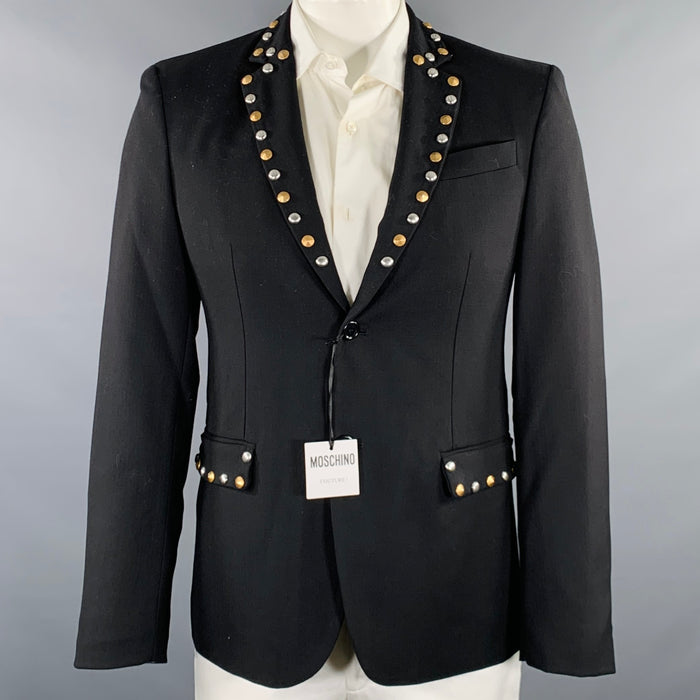MOSCHINO COUTURE Size 42 Black Studded Wool Notch Lapel Sport Coat
