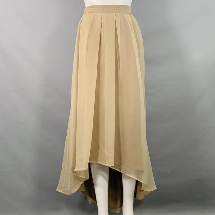 BRUNELLO CUCINELLI Size 8 Beige Taupe Silk Pleated Asymmetrical High Low Long Skirt