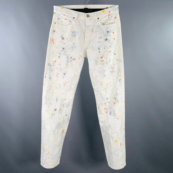JOHN ELLIOTT Size 30 White Multi Color Paint Splatter Cotton Button Fly Jeans