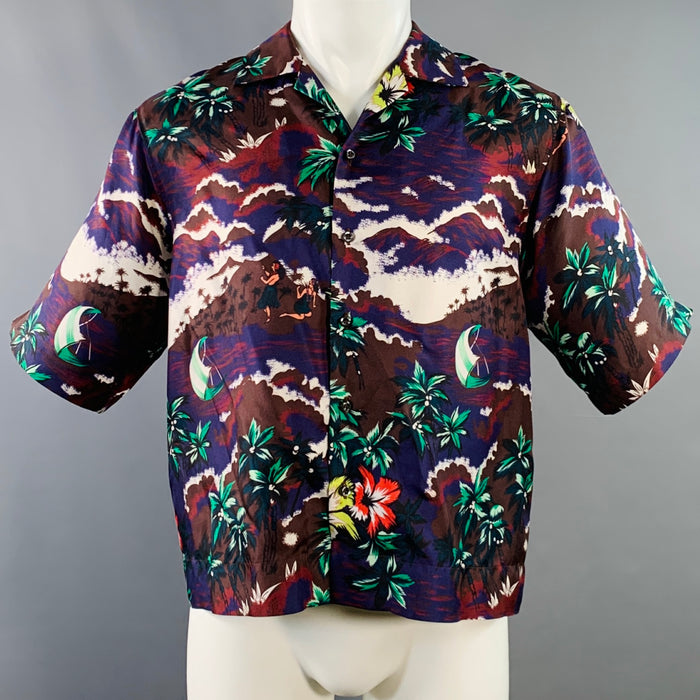 DSQUARED2 Size S Multi Color Hawaiian Tropical Silk Camp Short Sleeve Shirt