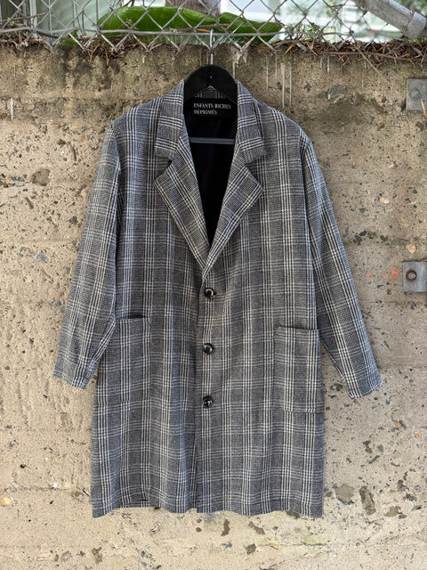 ENFANTS RICHES DEPRIMES ERD FW2016 M Grey Black Plaid Wool Notch Lapel Coat