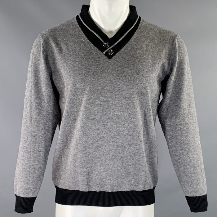 KITON Size M Gray Black Knitted Cashmere Silk V-Neck Pullover