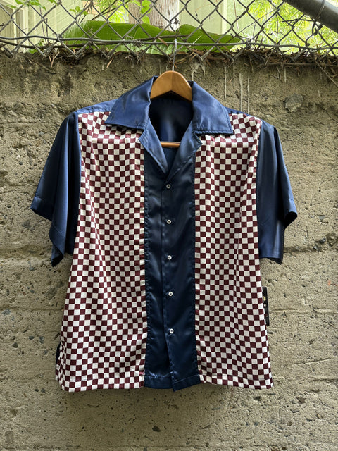 ENFANTS RICHES DEPRIMES Size XL Navy Burgundy & White Silk Short Sleeve Shirt