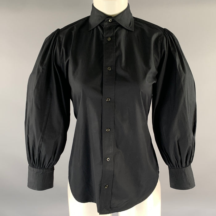RALPH LAUREN Size 8 Black Cotton Puff Sleeve Blouse