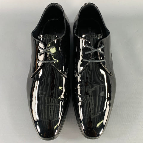 GIORGIO ARMANI Size 6 Black Patent Leather Derby Lace-Up Shoes