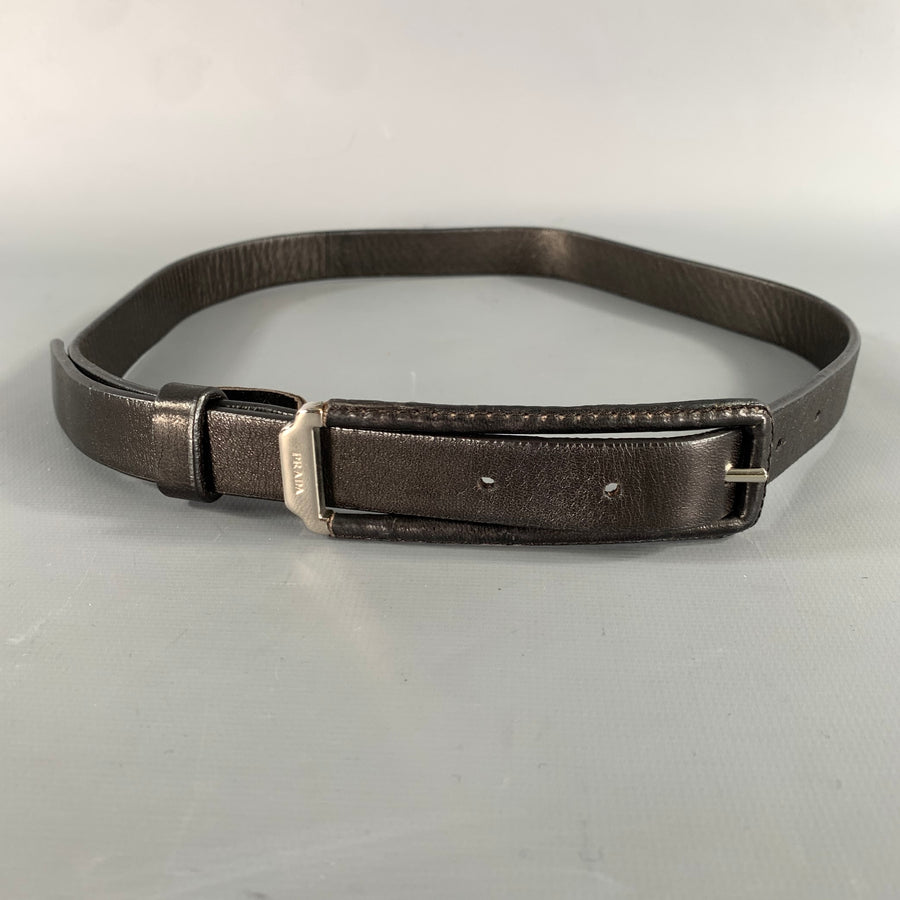PRADA Waist Size 25 Brown Silver Leather Belt