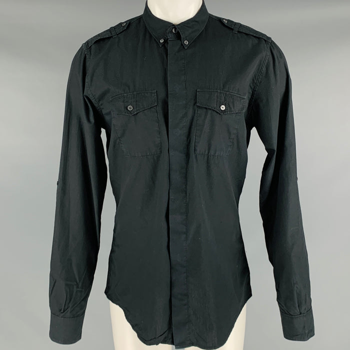 DOLCE & GABBANA Size M Black Cotton Epaulettes Long Sleeve Shirt