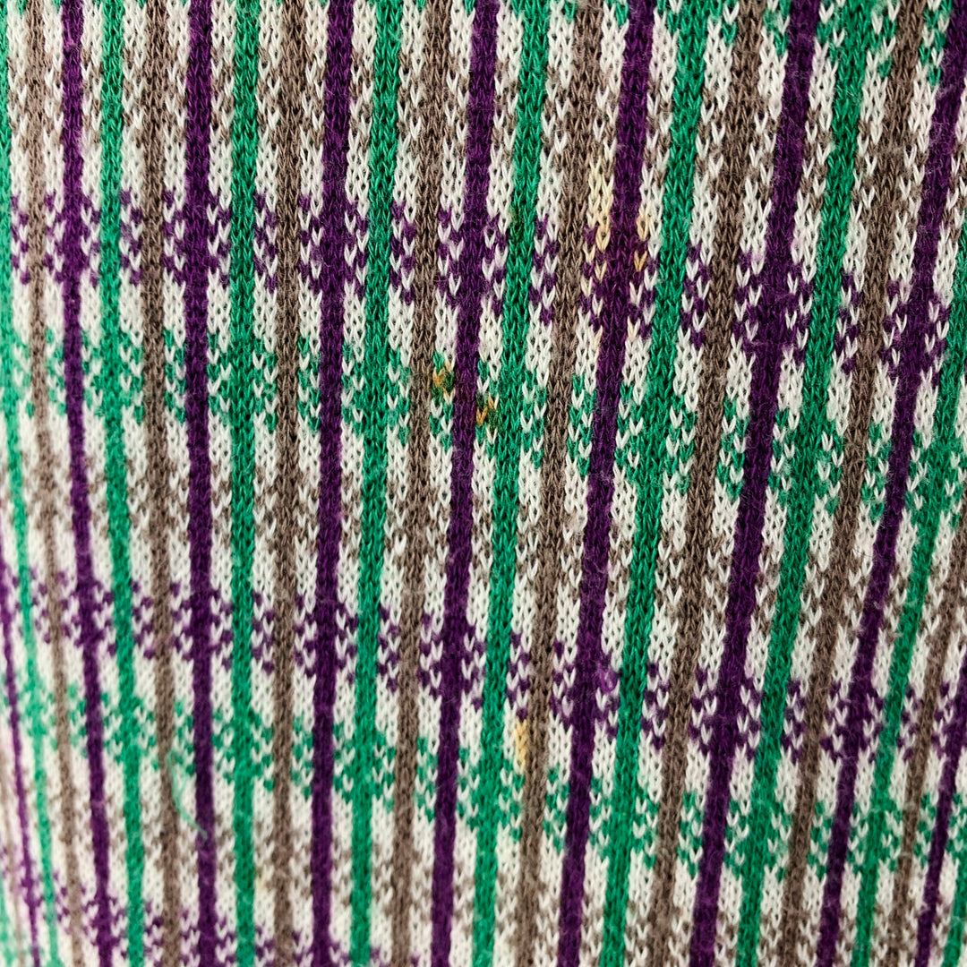 ETRO Size XL Purple Green Knit Cotton Cashmere V-Neck Pullover
