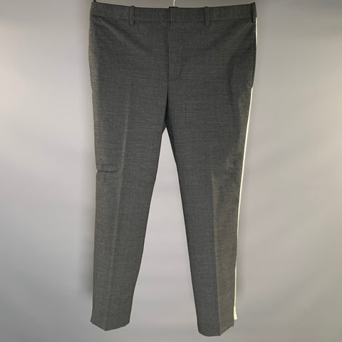NEIL BARRETT Size 36 Grey Heather Stripe Polyester & Wool Flat Front Dress Pants