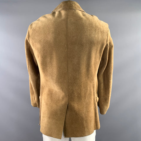 YVES SAINT LAURENT Chest Size 46 Size 46 Camel Tan Leather Zip Up Coat