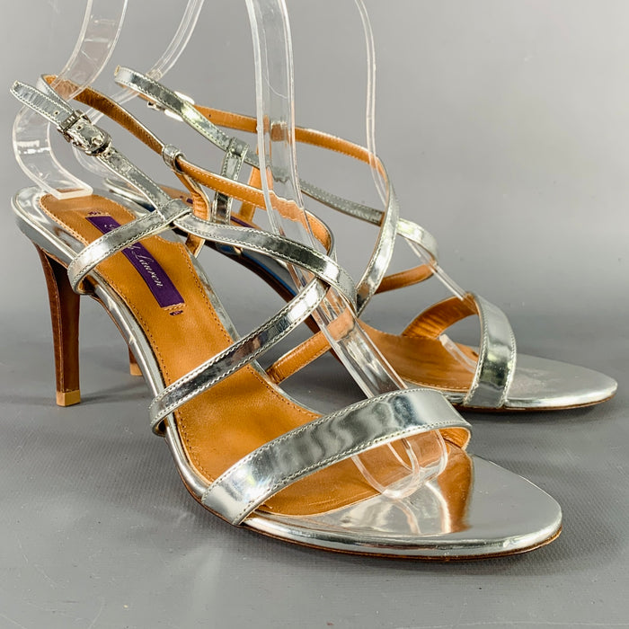RALPH LAUREN Size 7.5 Silver Patent Leather Metallic Strappy Sandals