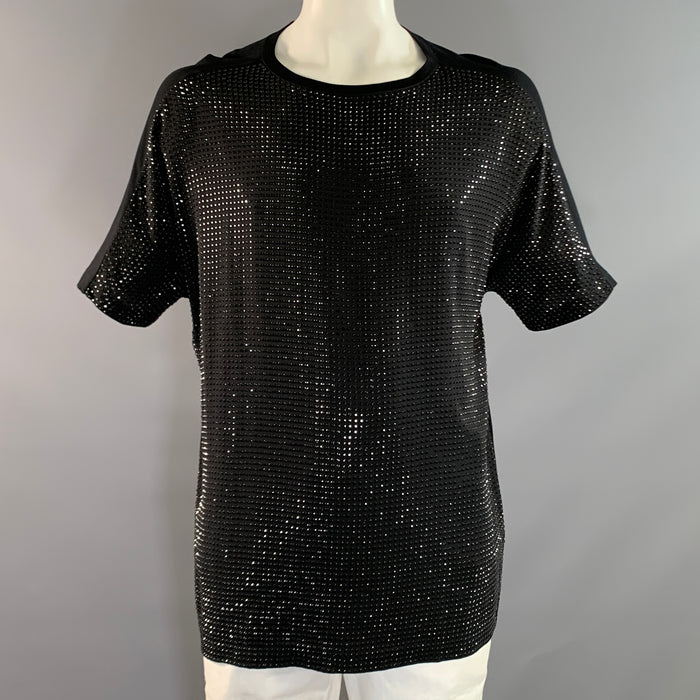 GUCCI Size One Size Black Studded Silk Crew Neck T Shirt