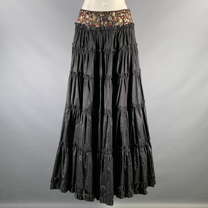 OSCAR DE LA RENTA Size 4 Black Ruffled Long Skirt